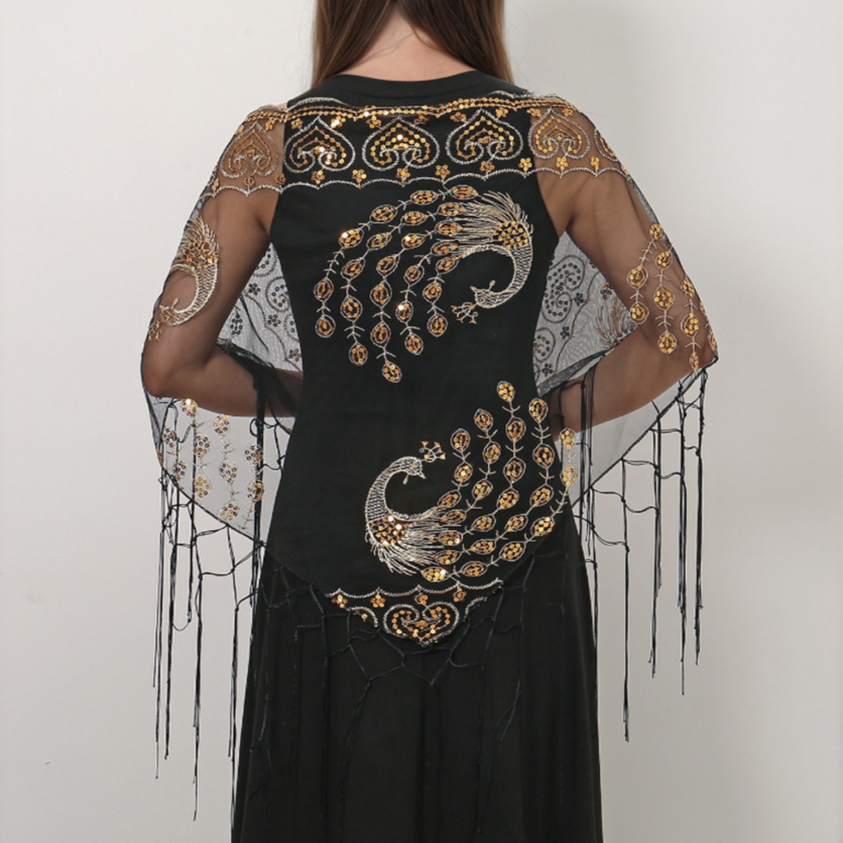 Ethnic Fashion Sale - Damska trójkątna chusta z frędzlami w