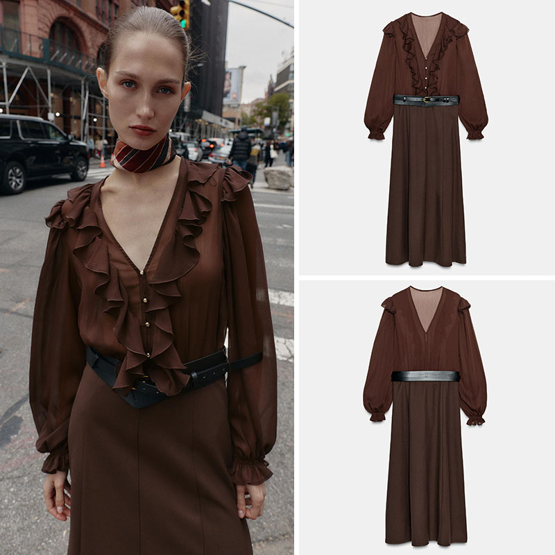 Ethnic Wear In Fashion - Elegancka sukienka midi z dekoltem w