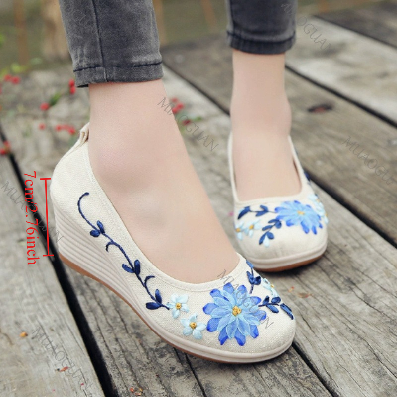 Ethnic Fashion For Women - Haftowane damskie wygodne buty na koturnie