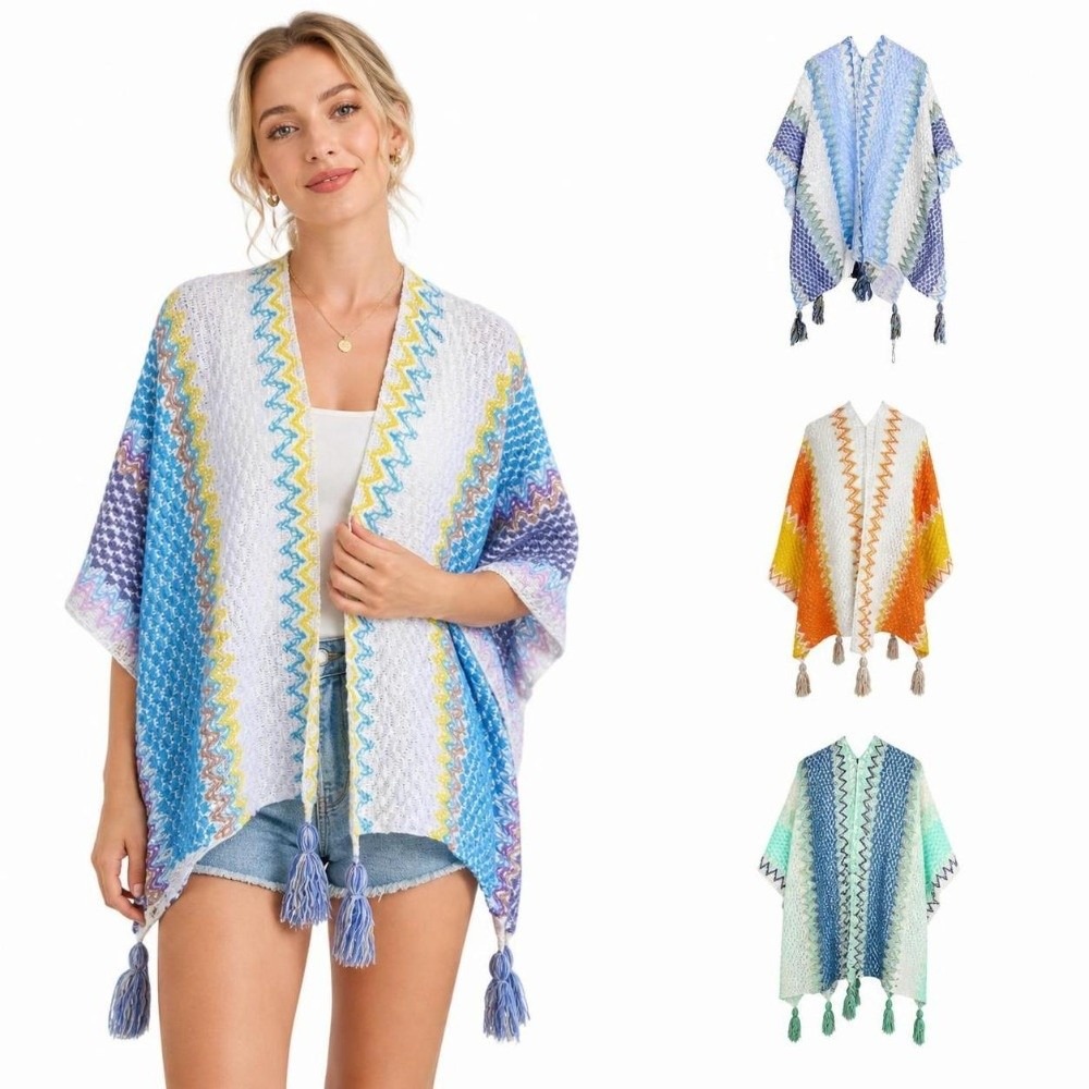 Retro Poncho z Dzianiny w Pask – Ethnic Wear In Fashion recenzja i cena