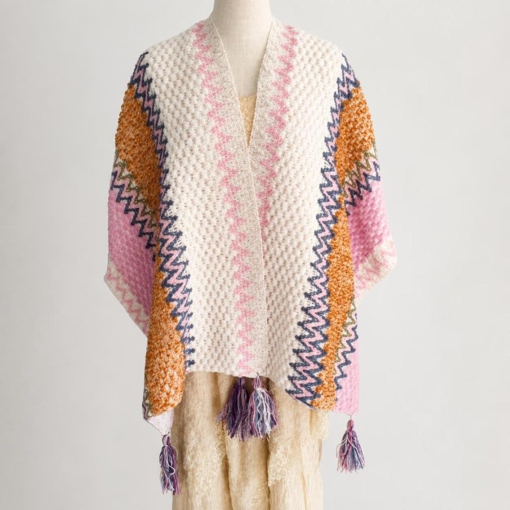 Retro Poncho z Dzianiny w Pask – Ethnic Wear In Fashion recenzja i cena