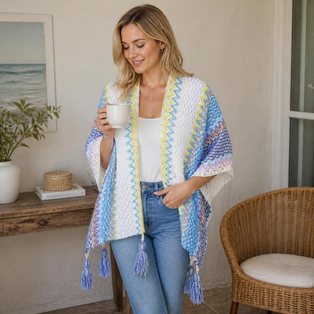 Retro Poncho z Dzianiny w Pask – Ethnic Wear In Fashion recenzja i cena